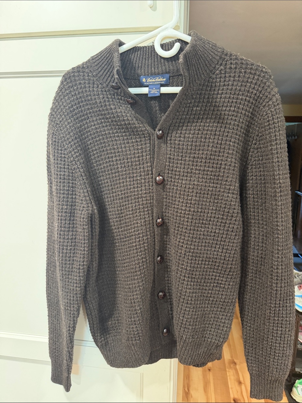 Brooks Brothers Men's Brown Waffle-Knit Button Cardigan